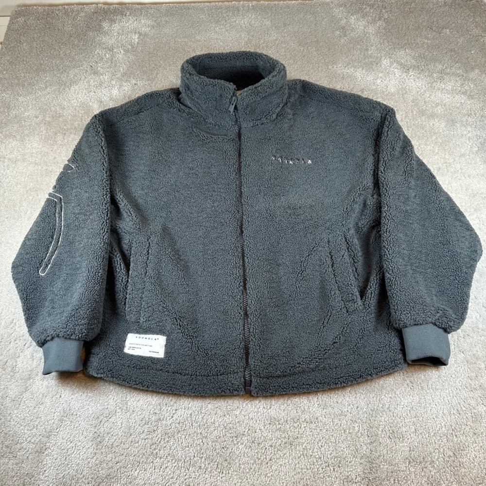 YoungLA Fleece Jacket Mens Medium Gray Sherpa Full Zip 2023 Collection 537 Gym